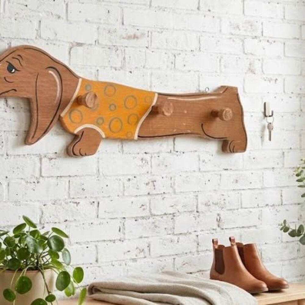 Vintage Wooden Dachshund Dog Coat Rack Key Holder